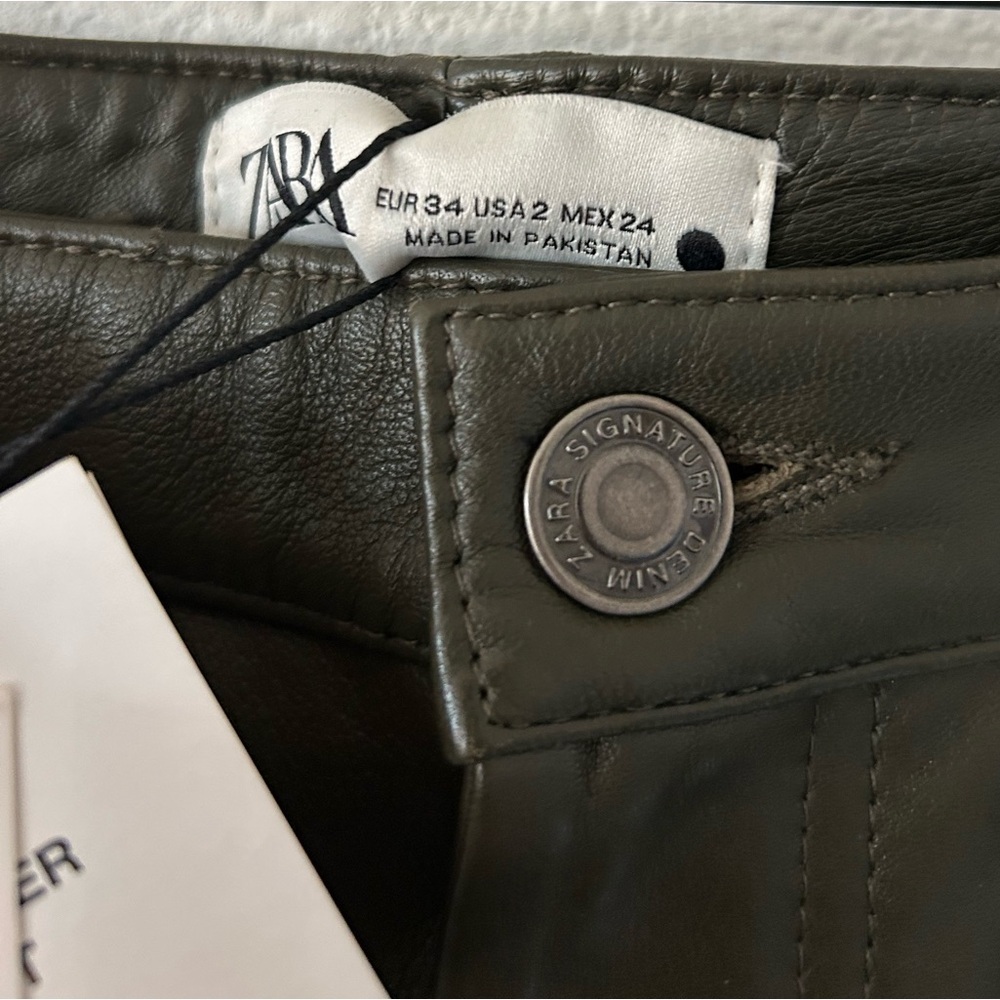 NWT Zara Green Leather Pants - Picture 2 of 7